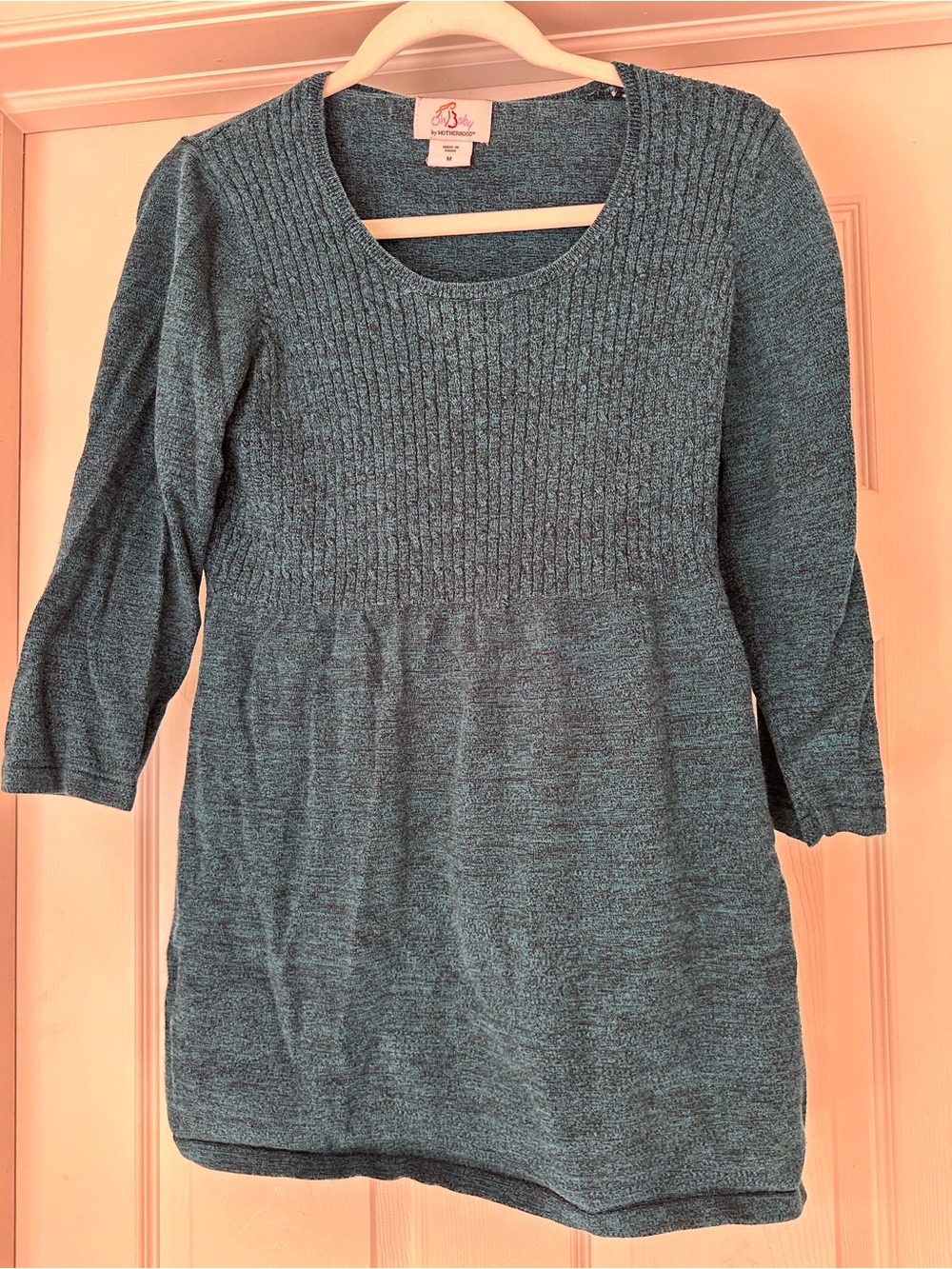 Oh Baby by Motherhood Maternity M Teal Ribbed Knit Scoop Neck 3/4 Sleeve Tunic